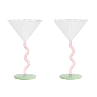 &Klevering Pink, Mint & Clear Curve Coupe Set of 2 - La Gent Thoughtful Gifts
