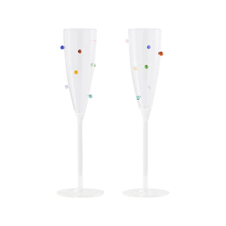 Maison Balzac Clear & Multi Pomponette Champagne Flutes Set of 2 - La Gent Thoughtful Gifts