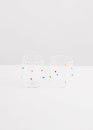 Maison Balzac Large Clear & Multi Pomponette Tumbler Glass Set of 2 - La Gent Thoughtful Gifts